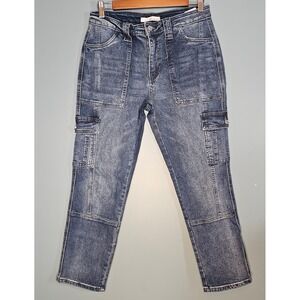 KanCan Jeans High Rise Slim Straight Cargo Blue Medium Wash Pants Women's 7/27